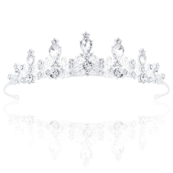 1 Pcs Princess Tiara Headband Bridal Crown Silver Rhinestone Wedding Tiara Silver Crystal Hair Accessories for Women for Bride & Flower Girls Bridal for Wedding Birthday Party Prom Pageant