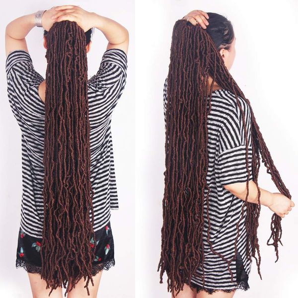36 Inch Faux Locs Crochet Hair Super Long Soft Locs Crochet Braids Hair 4 Packs/lot 180g Goddess Locs Dreadlocs Synthetic Hair Extend Pre Looped brown Soft Locs Braiding Hair for Women (36 Inch, 30#)