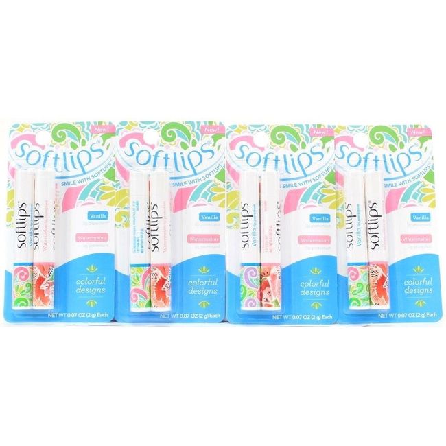 4 Softlips Vanilla Lip Protectant & Watermelon Lip Protectant 2 Sticks Per Pack