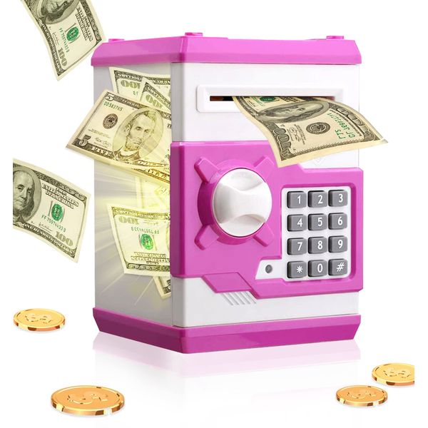 Barelove Piggy Bank Kids Money Bank Cash Coin Can, Password Electronic Saving Box ATM Bank Safe Locks Smart Voice Prompt Money Piggy Box, Great Gift for Child Kid Birthday Chirstmas (Cute Pink)