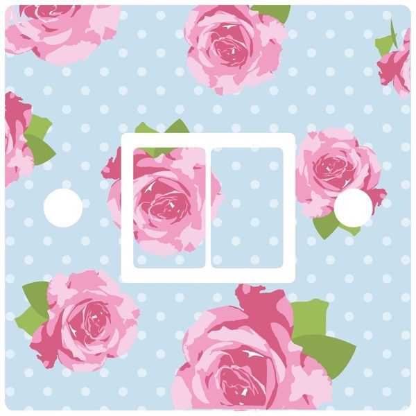 stika.co Blue Shabby Chic Rose Light Switch Sticker vinyl cover skin [Double with Holes]