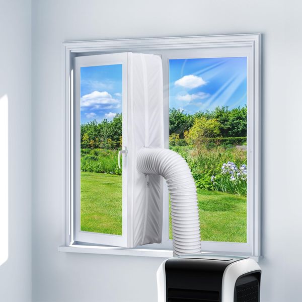 BROSYDA Air Conditioner Window Kit 400cm, Air Conditioner Window Seal Waterproof with Double Zip, Fixing Ties, Powerful Adhesive Tap, Suit for Portable Air Conditioner (Tube not Included)