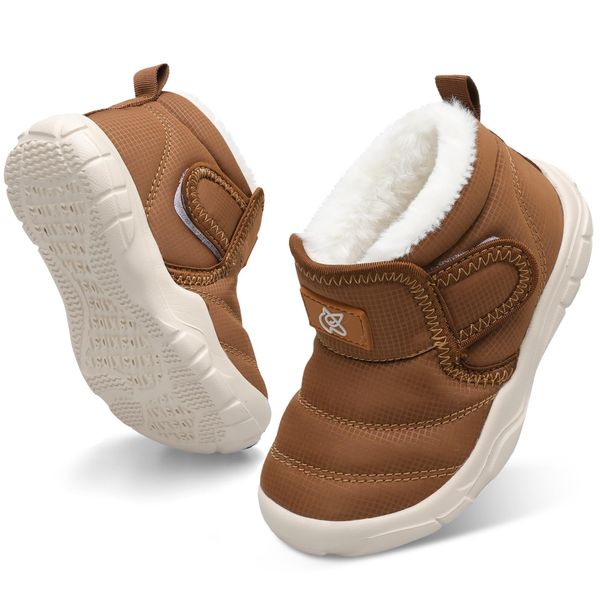 QFH Baby Cute Boots Toddler Anti Collision Shoes Non Slip Winter Walking Shoes Unisex Lightweight Brown 6-12 Months Infant