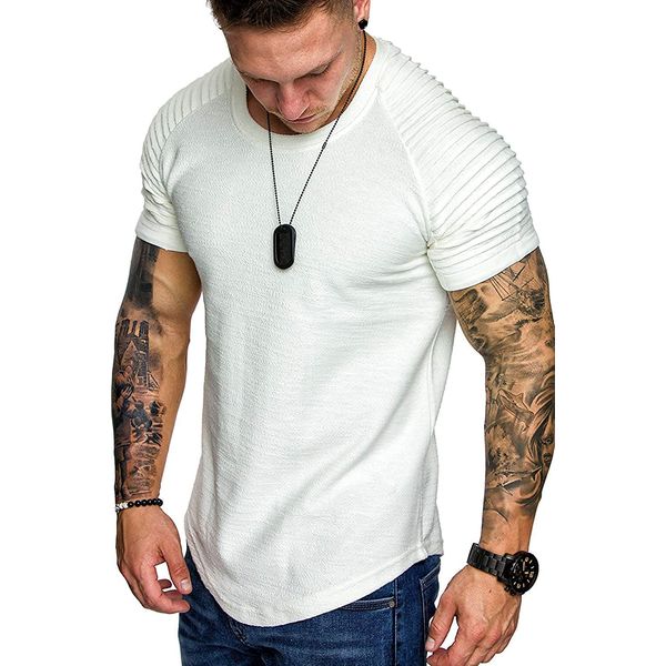 COOFANDY Shirt Herren T-Shirt Rundhlas Männer Shirts Kurzarm Funktionsshirt Raglan Ärmel Muscleshirt Gym Shirt Sportshirt Trainningsshirt Workout Weiß XL