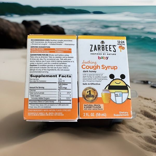 2 Pack Zarbees Baby Soothing Cough Syrup 12-24 Months Peach&Honey Exp 12/24