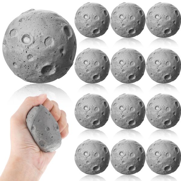 Moon Stress Balls 2.5 Inch Anxiety Fidget Relief Squeeze Balls Soft Foam Toy for Teenagers Students Birthday Party Favors for Adults Finger Exercise School Office (12 Pcs)