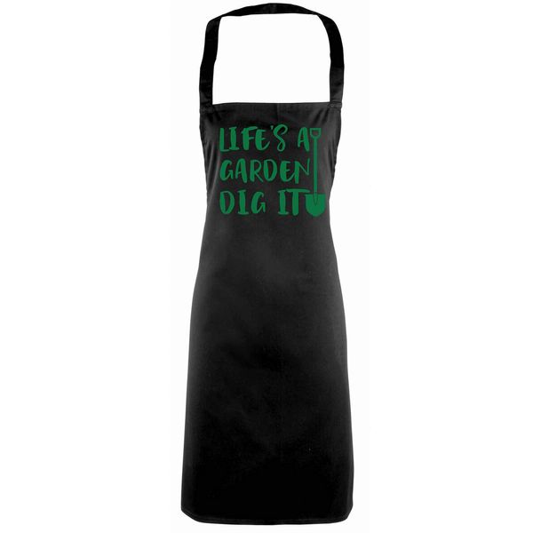 Flox Creative Full Length Black Apron Life's a Garden Dig it