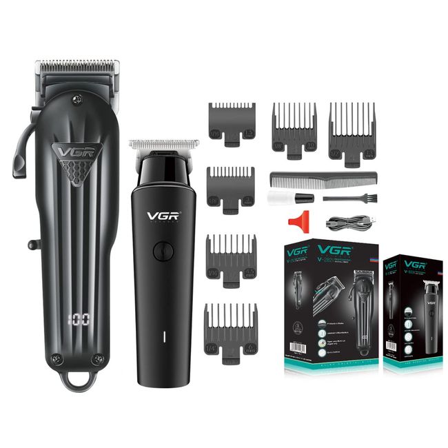 Professional Hair Clippers Set for Men's Hair Cutting Cordless T-Blade Trimmer for Fades & Blending Clipper Set and Detailer Barber Kit Cordless Detailer