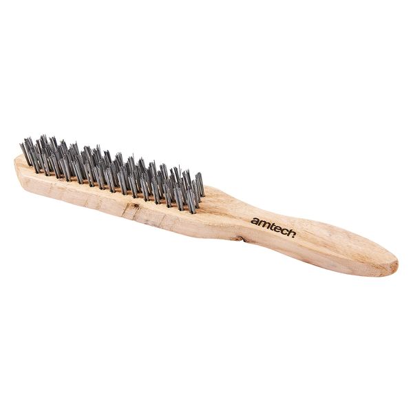 Amtech S3400 4 Row Wire Brush with Wooden Handle