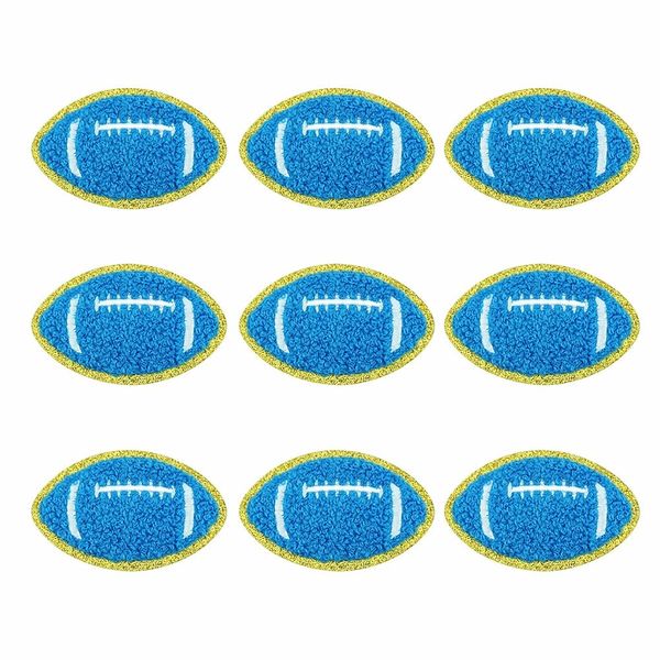 SaktopDeco 9 PCS Blue Football Patch Gold Edges Football Iron On Patches Sew On Chenille Embroidery Patches for DIY Decoration Clothes