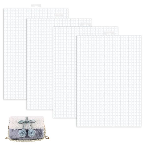 Plastic Mesh Canvas Sheets, 4Pcs 14Tc Plastic Needlepoint Canvas, White Plastic Mesh Fabri Sheets for Cross Stitch, Embroidery Crafting, Knit and Crochet Projects