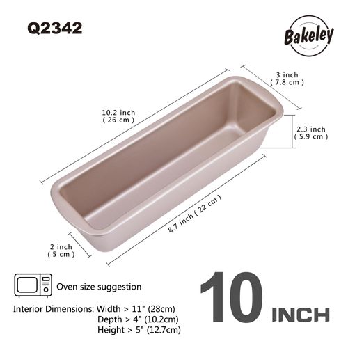 Bakeley Rectangle Loaf Pan Set, 10 Inches Non-Stick Oblong Bread and Meat Bakeware for Oven Baking10.2" x 3.2" x 2.3"