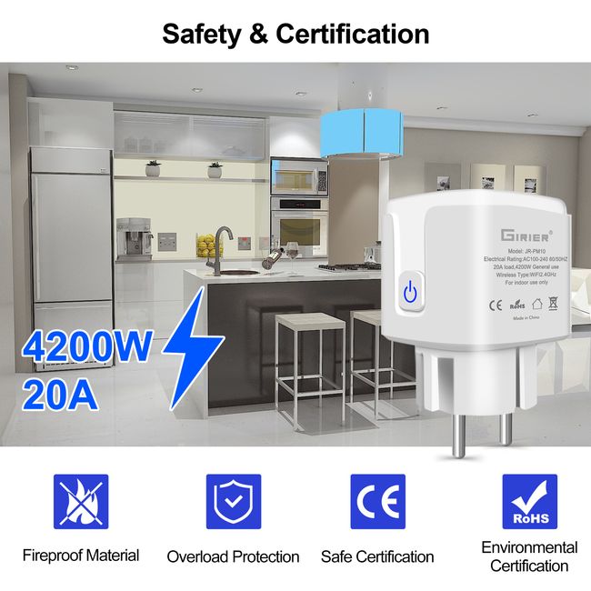 GIRIER Outdoor Smart WiFi Plug with 2 Outlets 16A Wireless Remote