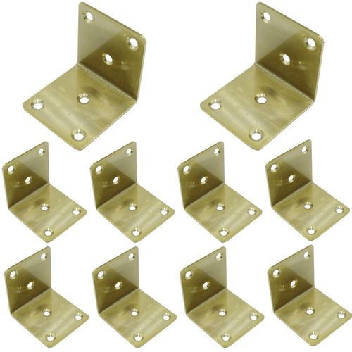 AUXBC 10pcs 2"x2" L Bracket Gold Stainless Steel Corner Brace Large Angle Brackets Heavy Duty Metal Corner Fastener for Wood Furniture Bedframe Cabinet Drawer Chair