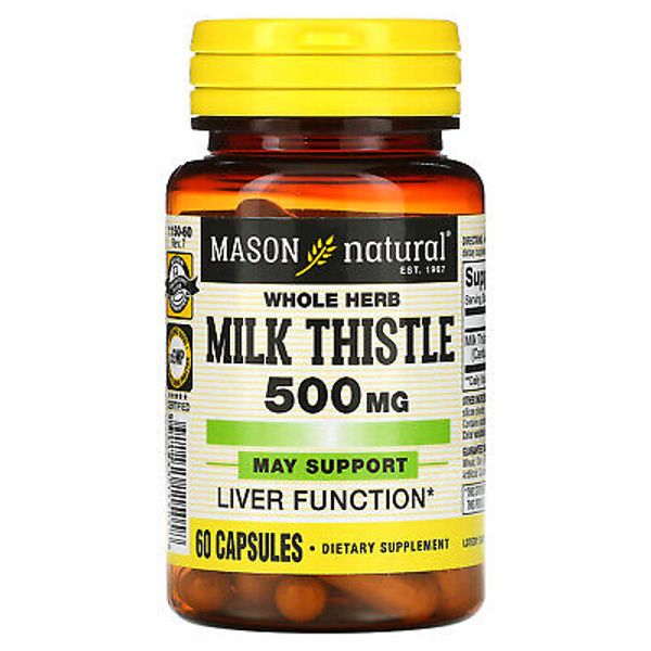 Whole Herb Milk Thistle, 500 mg, 60 Capsules