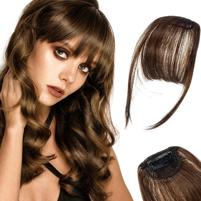 2 Pcs Clip in Pony Haarverlängerung Haarteil, Clip in Fransen Fringe Bangs Verlängerung Haarteil Extensions Bangs natürliche Fringe Dünn Bang für Frauen Mädchen, One Piece In Front Hair, Hellbraun