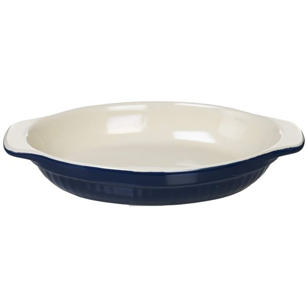 DELISH KITCHEN L-1892 Pearl Metal Au Gratin Dish, Navy, 8.7 x 5.5 inches (22 x 14 cm), Heat Resistant Deep Oval Plate