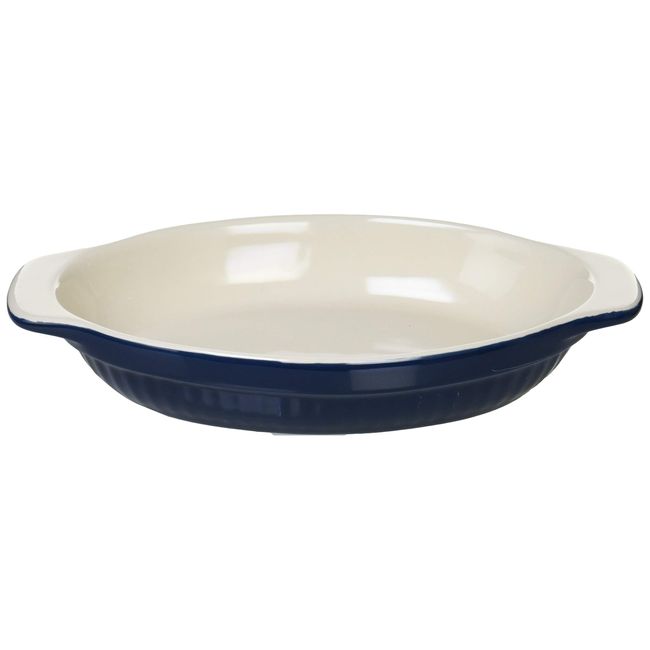 DELISH KITCHEN L-1892 Pearl Metal Au Gratin Dish, Navy, 8.7 x 5.5 inches (22 x 14 cm), Heat Resistant Deep Oval Plate