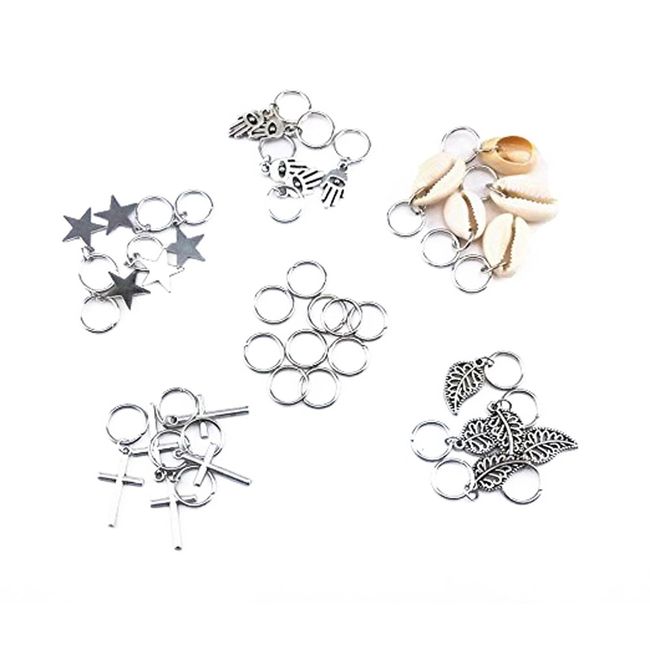 yueton 35pcs Silver Ring Shell Hands Cross Leaves Star Pendant Rings Set Hair Clips Headband Hair Accessories