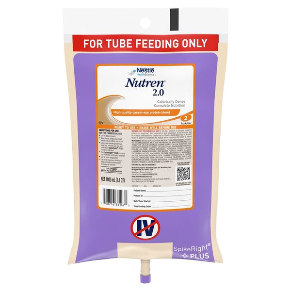 Nestle Nutren 2.0 Tube Feeding Formula Unflavored 1000 mL 6 Ct