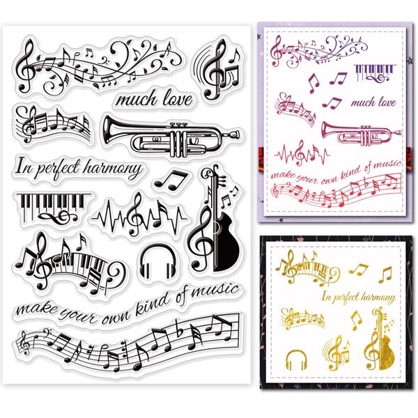 GLOBLELAND Musik Clear Stamps für DIY Scrapbooking Dekor Musiksymbole Noten Musikinstrumente Transparente Silikonstempel zur Herstellung von Karten Fotoalbum Dekoration