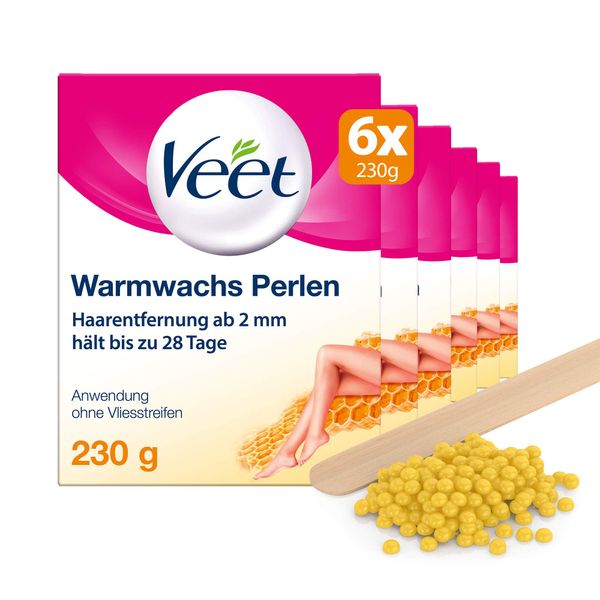 Warmwachsperlen 6er Pack mit Bienenwachs für die Anwendung im Wachserhitzer oder Wasserbad für langanhaltende Haarentfernung 6x Veet Warmwachs-Perlen 230 g