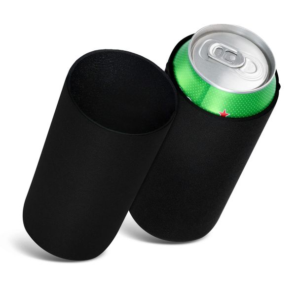 kwmobile Set of 2 Neoprene Can Coolers Compatible with 500ml Can - Keep Beer Soda Soft Drinks Cool - Black