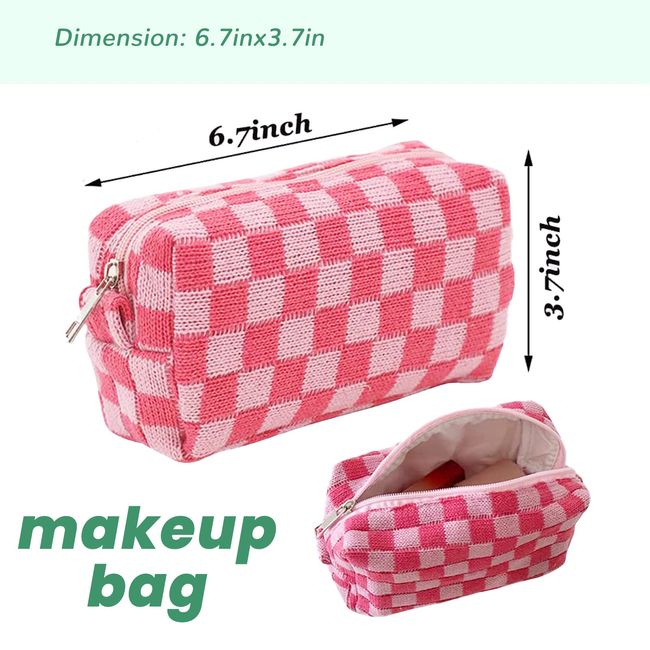 Checkered Pattern Make Up Bag Zipper Top Handle, Cosmetic Bag, Organizer Bag  For Travel