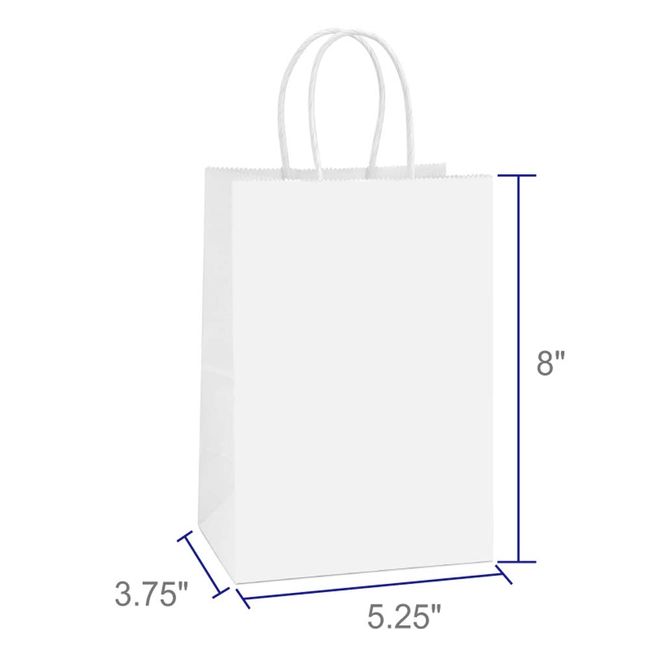 BagDream Kraft Paper Bags 25pcs 5.25x3.75x8 Inches Small Paper Gift Bags White Paper Bags with Handles Paper Shopping Bags Party Bags 100% Recyclable