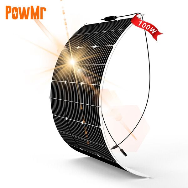 PowMr 100W 18V Portable Flexible Solar Panel Camping/RV/Home/Car Battery/Rooftop