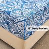 Blue Paisley Printed Bed Sheets Full Size, Floral Sheet Set Full, Brushed Mic...