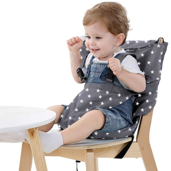 Vine Easy Seat Portable Travel High Chair | Adjustable, Safety, Washable | Toddler High Chair Seat Cover | Convenient Cloth Travel High Chair Fits in Your Handbag (Grey)