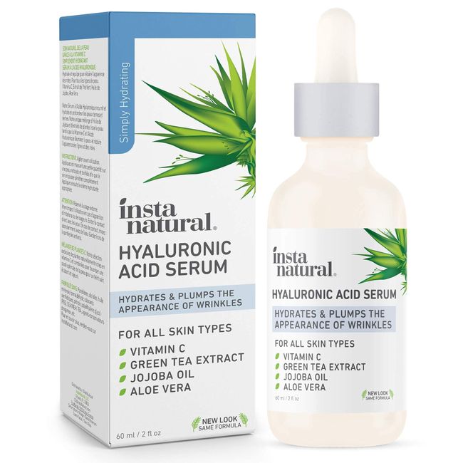 InstaNatural Hyaluronic Acid Serum, Face Serum with Vitamin C, Jojoba Oil, and Aloe Vera for Hydration, Brightening, and Anti Aging