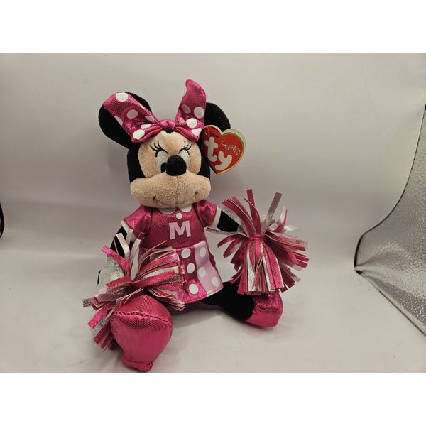 Disney TY Sparkle Minnie Mouse Cheerleader 9" Stuffed Doll Plush Toy New W Tags