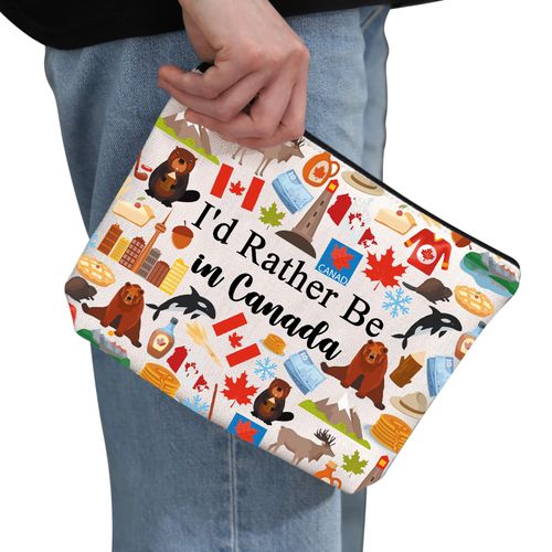 PYOUL Canada Travel Gift I'd Rather Be in Canada Makeup Bag Canada Lover Cosmetic Bag Canada Sightseeing Gift Canadian Gift, be in canada bag