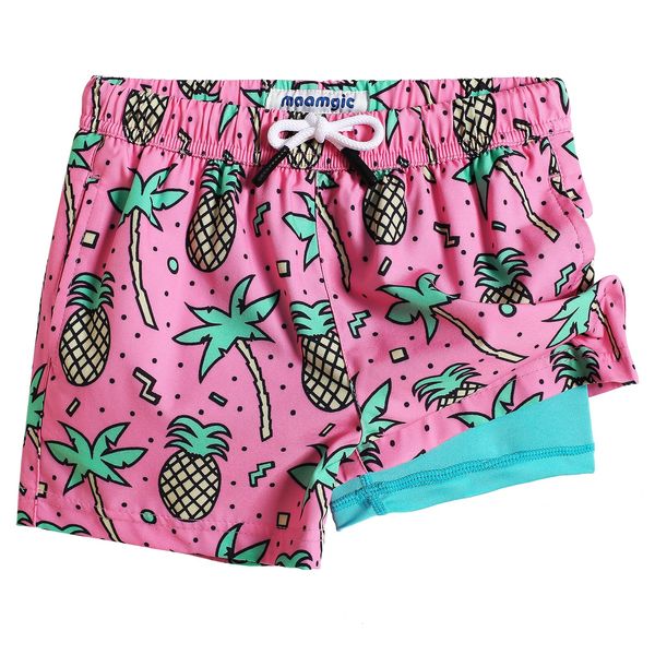 MaaMgic Badehose Jungen Badeshorts Kinder Schnelltrocknend Schwimmhose Kurze Swim Shorts für Kleine Boardshorts mit Kompression Taschen Verstellbare Tunnelzug MEHRWEG,Ananas Kokosnuss,5-6 Jahre