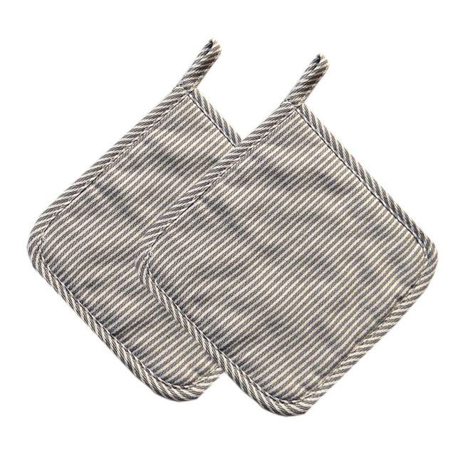 Pot Holder, Heat Resistant Mat, Pot Holder, Set of 2, Pot Holder, Heat Resistant, Striped, Anti-Slip, Washable, Stylish, Kitchen Goods (Stripe Gray)