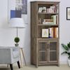 71" Bookcase Storage Hutch Cabinet w/ Adjustable Shelves, Glass Doors, Natural