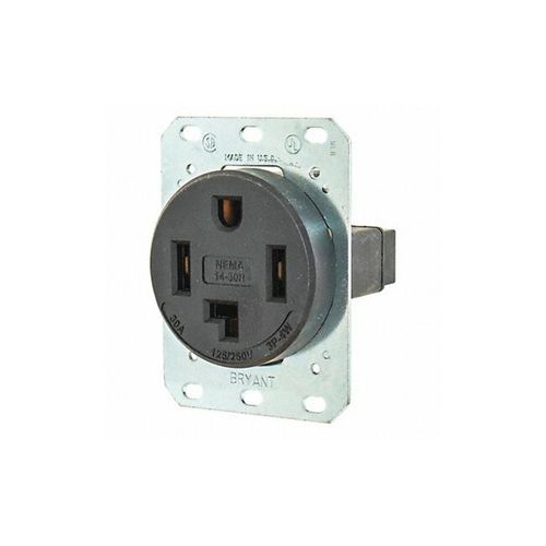 Bryant Electric 9430FR 30A 125/250V NEMA 14-30R 3-Pole 4-Wire Flush Straight Blade Receptacle, Commercial/Industrial Grade, Reinforced Thermoplastic, Black