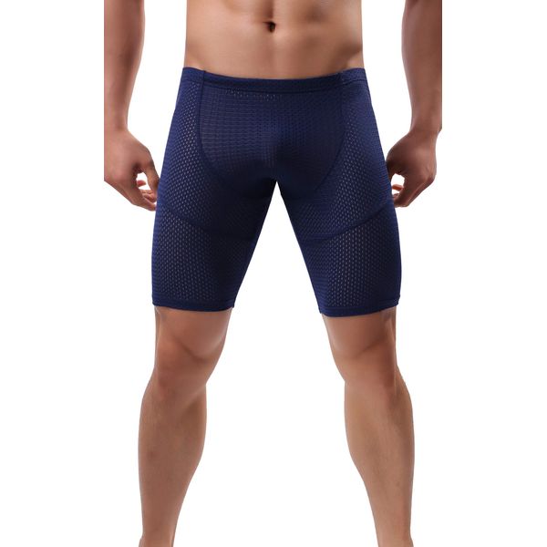 Linemoon Mens Tight Yoga Workout Shorts Mesh Gym Training Shorts Navy Medium