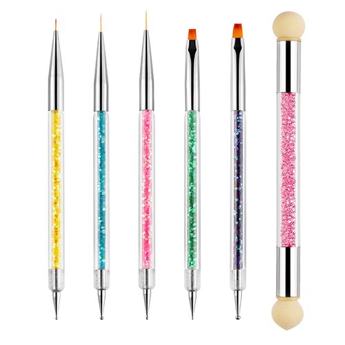 Sularpek 6 Pcs Double Ended Dotting Nail Art Brushes,Nail Design Brush,Nail Art Pen,Nail Dotting Tool,Nail Polish Brush With 1 Double-Ended Nail Art Sponge Brush Applicator for DIY Nail Art Designs