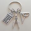 JewelryEveryday Engineer or Math Teacher Keychain, Compass, Protractor & Compass Charm Keychain