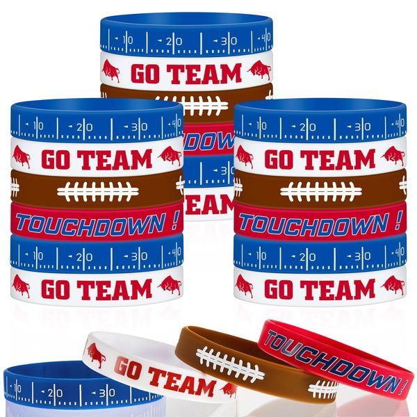 Deekin 32 Pcs Football Silicone Bracelets Football Party Favor Bracelet Football Motivational Rubber Bracelets for Men Women Fan Party Favors Sport Theme Birthday Party Supplies Gifts(Fashion)