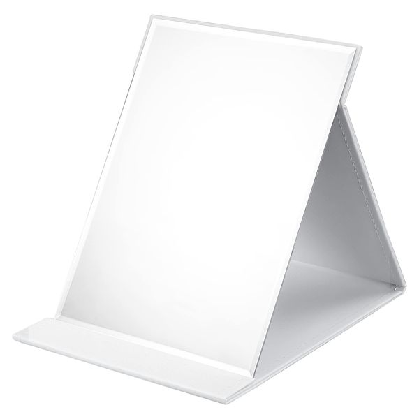 OWLKELA Tabletop Mirror, Compact Mirror, Folding Hand Mirror, S Size Stand Mirror, Leather Cover, Crack Resistant, Stylish, 6.3 x 4.7 inches (16 x 12 cm), White Scope