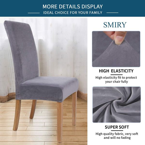 smiry Stretch Chair Covers for Dining Room, Silver Grey Set of 2 Velvet Dining Chair Slipcovers