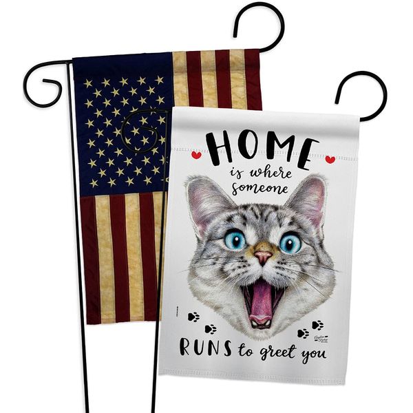 Angeleno Heritage Runs to Greet Garden Flag Pack Cat Kitten Meow Spoiled Paw Fur Pet Nature Farm Animal Creature Vintage Applique House Banner Small Yard Gift Double-Sided, Made in USA