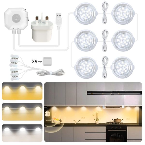 Daymeet Under Cupboard Kitchen Lights, Motion Sensor Under Cabinet Lights, 5V USB Motion Activated Lights Indoor Night Light Closet Lights for Under Counter,Hallway, Kitchen,Bedroom,Stair