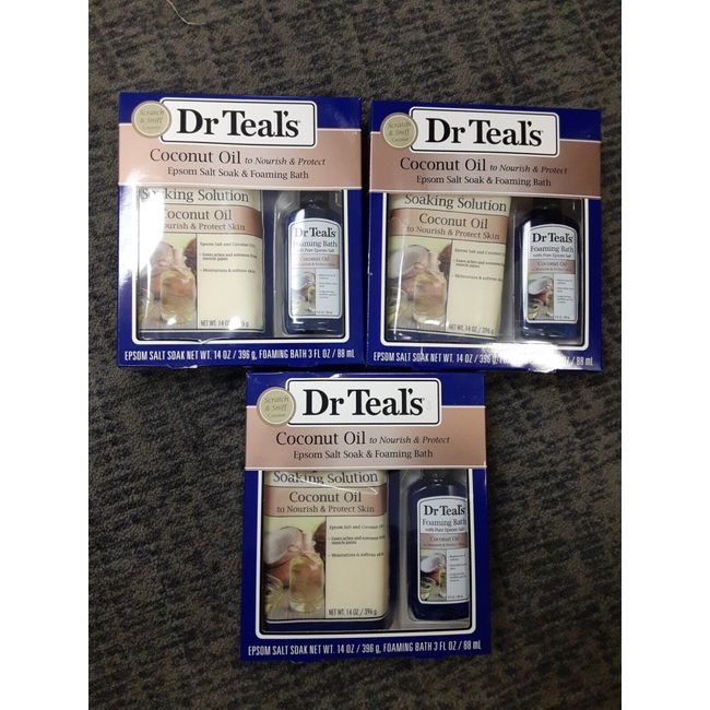 3 Boxes: Dr Teal's Coconut Oil Epsom Salt Soak & Foaming Bath Gift Set  W1E