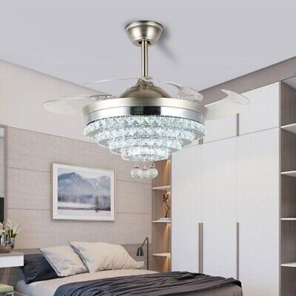 42" Remote Luxury Chandelier Ceiling Fan with Light for Dining, Living Room Deco