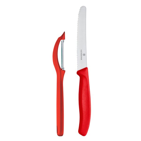 Victorinox 6.7831-X7 Handy Pair of Paring Knife and Peeler, Red, 4.3 inches (11 cm), Set of 2